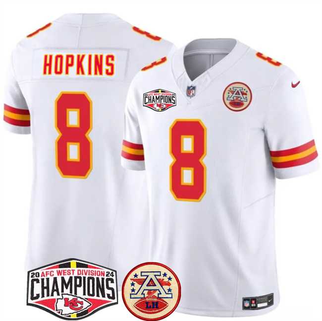 Men's Kansas City Chiefs #8 DeAndre Hopkins White F.U.S.E. 2024 AFC West Division Champions Vapor Limited Stitched Jersey,We sell and wholesale Men's Kansas City Chiefs #8 DeAndre Hopkins White F.U.S.E. 2024 AFC West Division Champions Vapor Limited Stitched Jersey on line form chian!